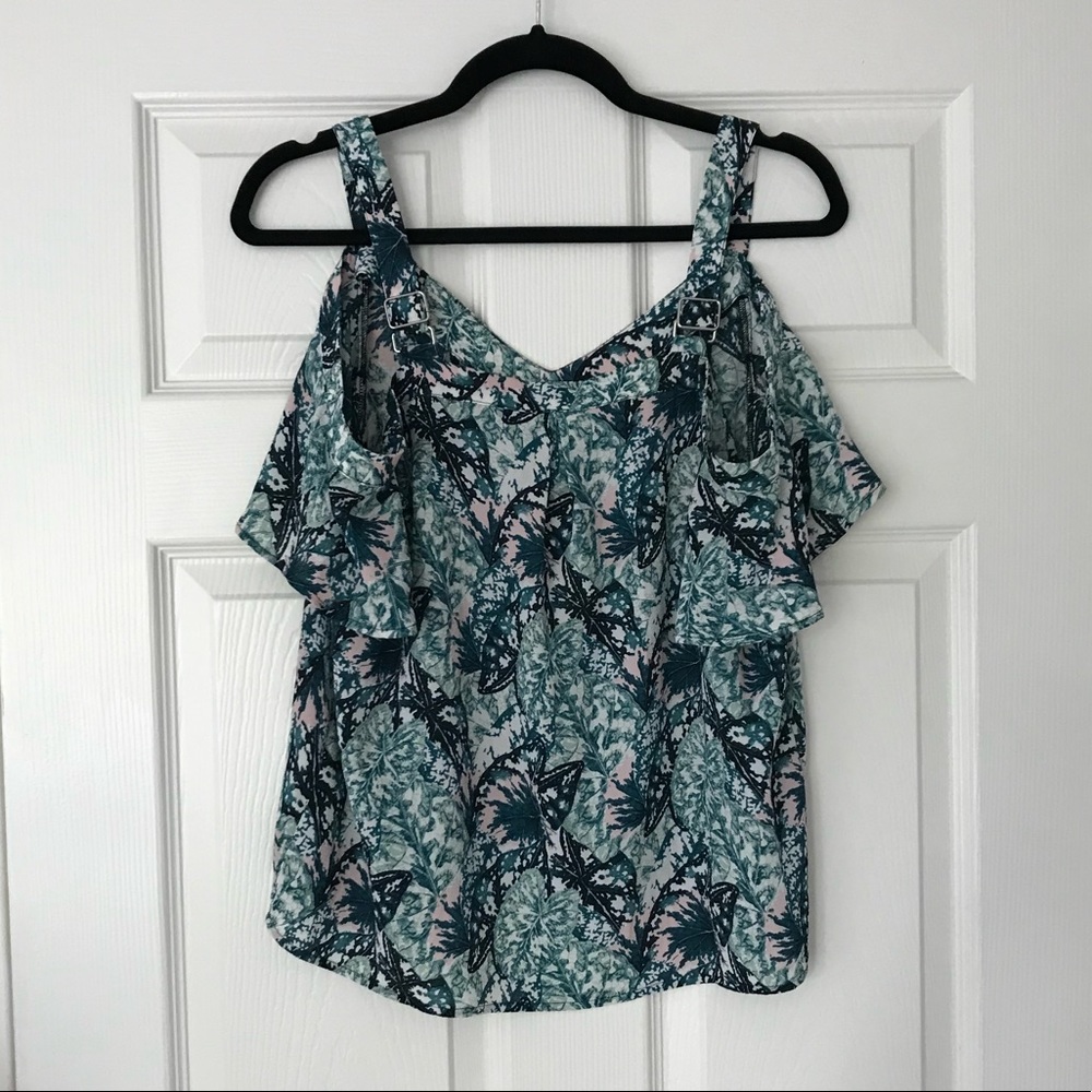 BUFFALO BY DAVID BITTON GREEN LEAFY COLD SHOULDER TOP NWT - Picture 2 of 2